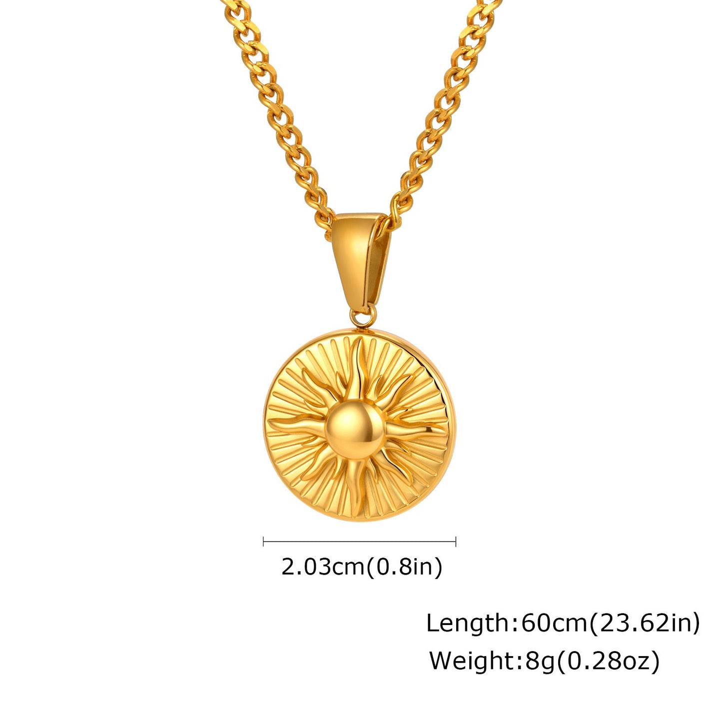 Kemstone Stainless Steel Sun Pendant Necklace for Men Round Disc Gold Silver PN-2306