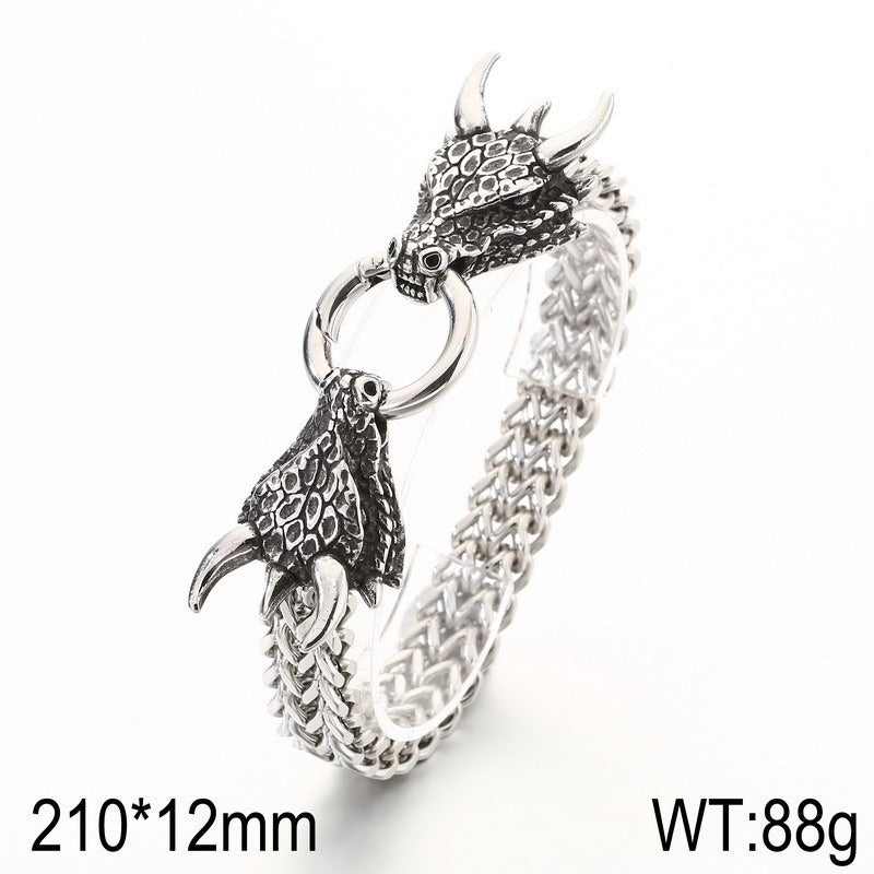Kemstone Dragon Head Bracelet for Men Titanium Steel Cuban Chain Vintage Dark Finish KB140349-KJX