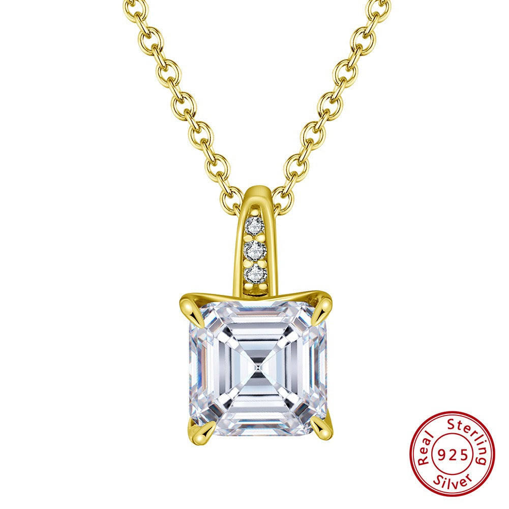 Kemstone 925 Sterling Silver Square Pendant Necklace for Women Cubic Zirconia Gold Silver LZN15