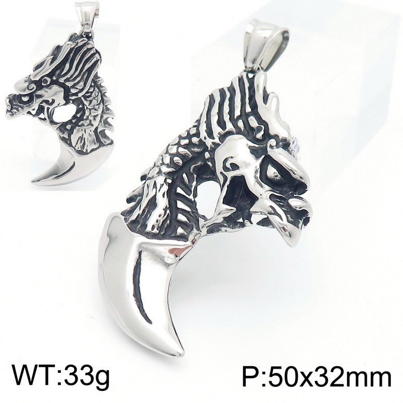 Kemstone Dragon Pendant Necklace for Men Titanium Steel Vintage Carved Design KP100398-KFC