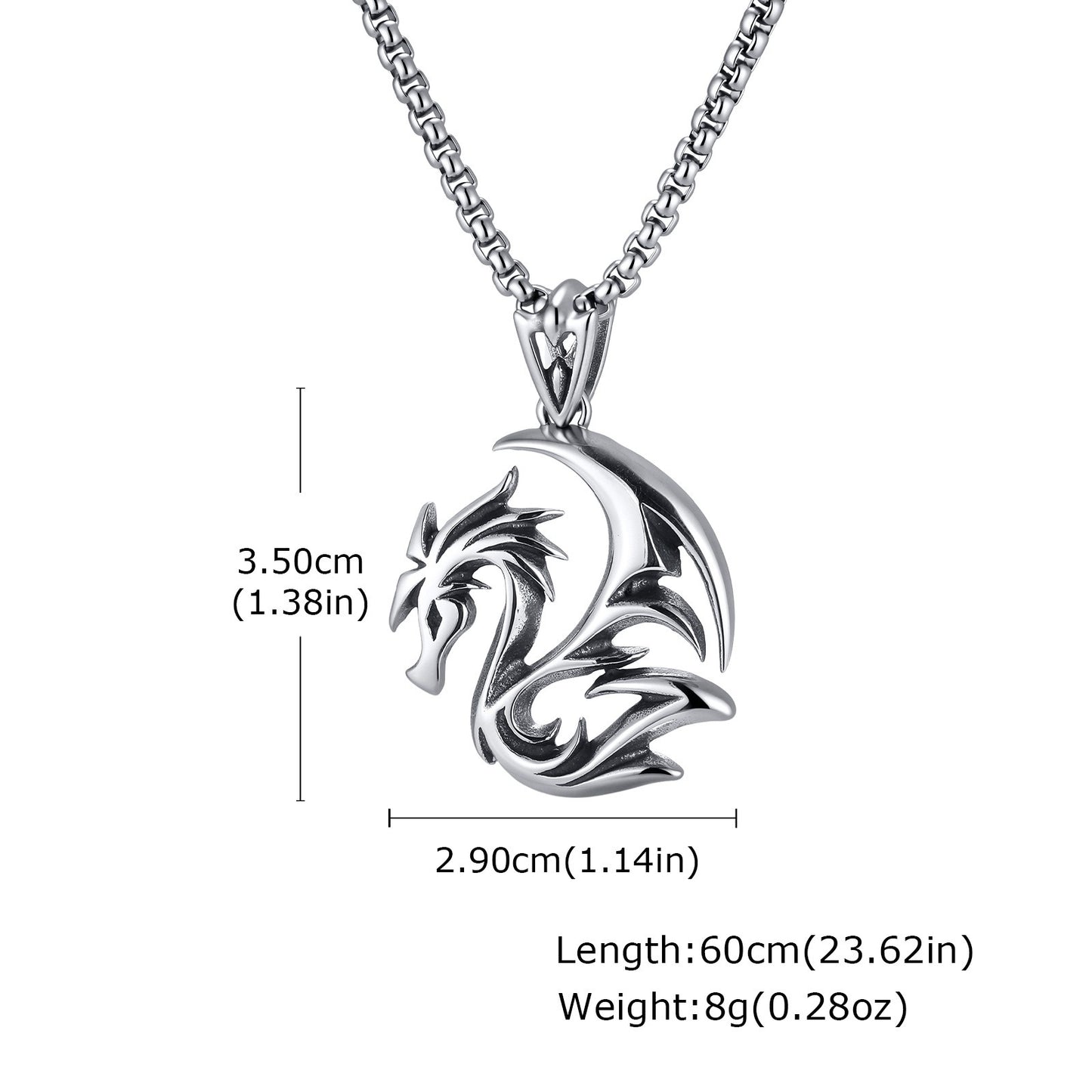 Kemston Winged Dragon Pendant Necklace for Men Stainless Steel Gothic Vintage Silver PN-2419