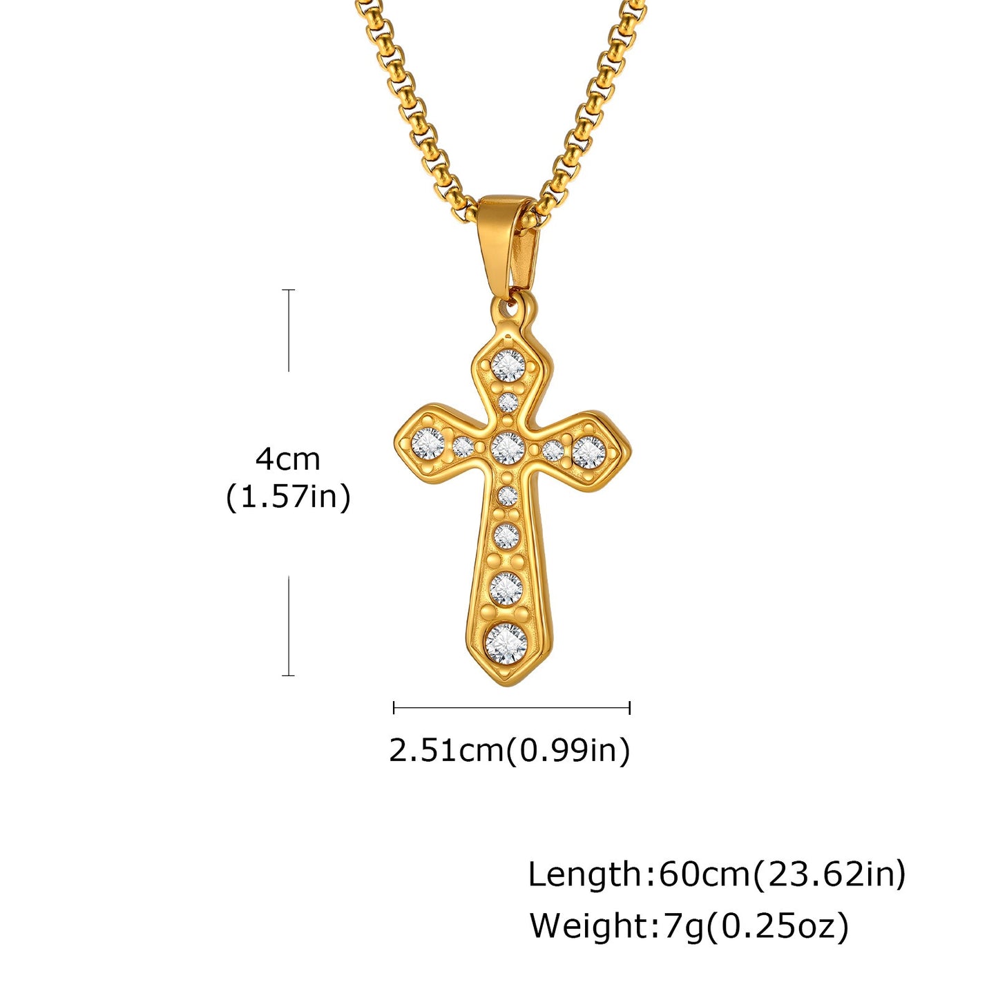 Kemstone Cross Pendant Necklace for Men Gold Plated Stainless Steel Cubic Zirconia Vintage Chain PN-2288