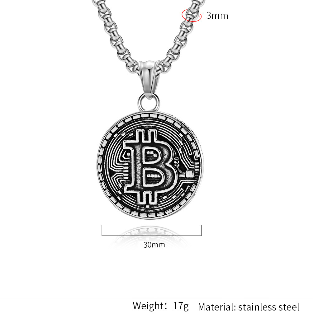 Kemstone Bitcoin Symbol Pendant Necklace for Men Stainless Steel Coin Style K-PT500