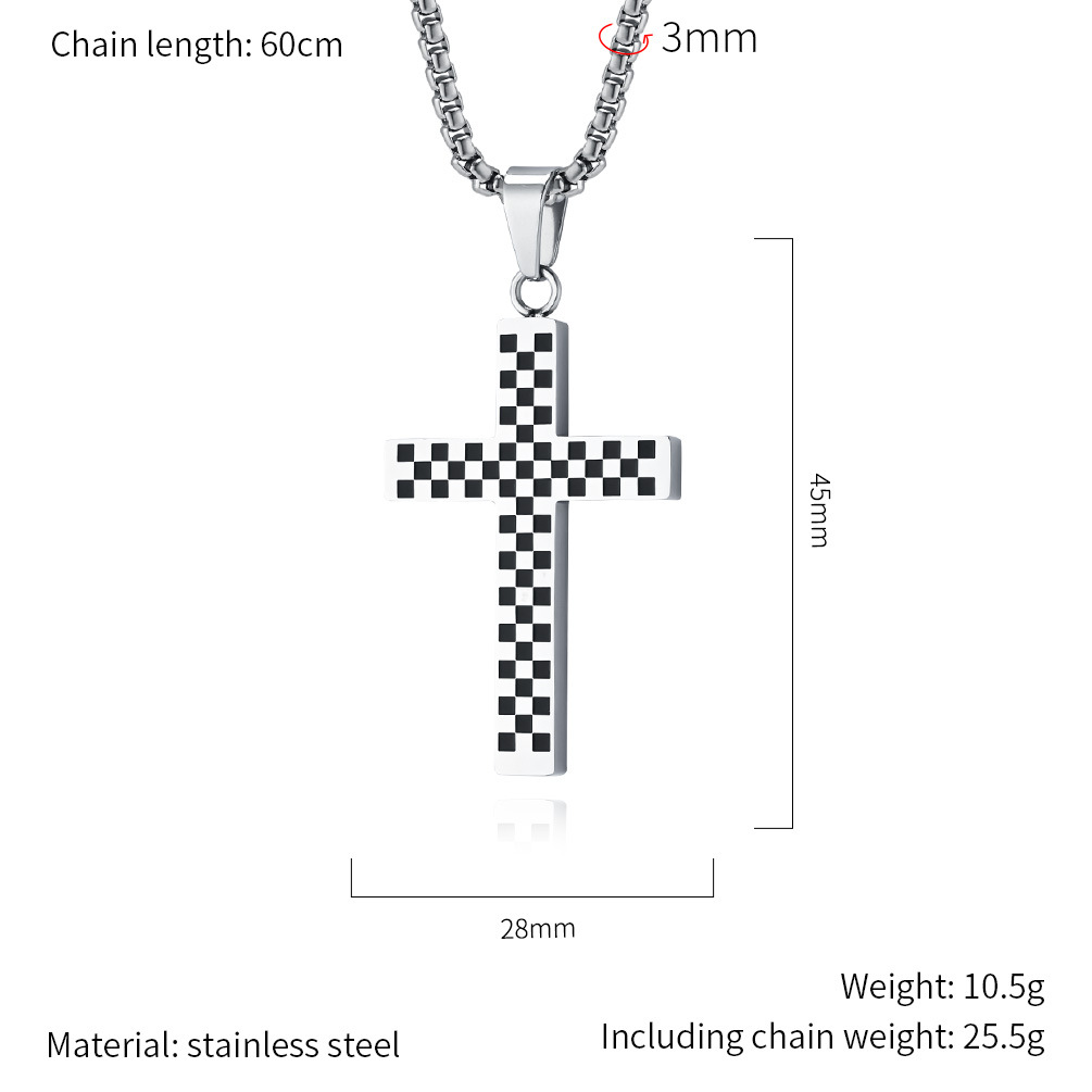 Kemstone Stainless Steel Checkered Cross Necklace for Men K-PT531
