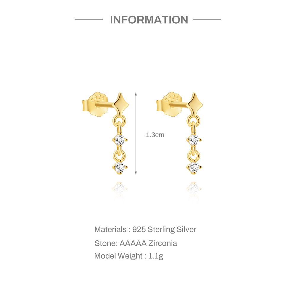 Kemstone S925 Sterling Silver Four Point Star Drop Earrings for Women Cubic Zirconia 60265161631C