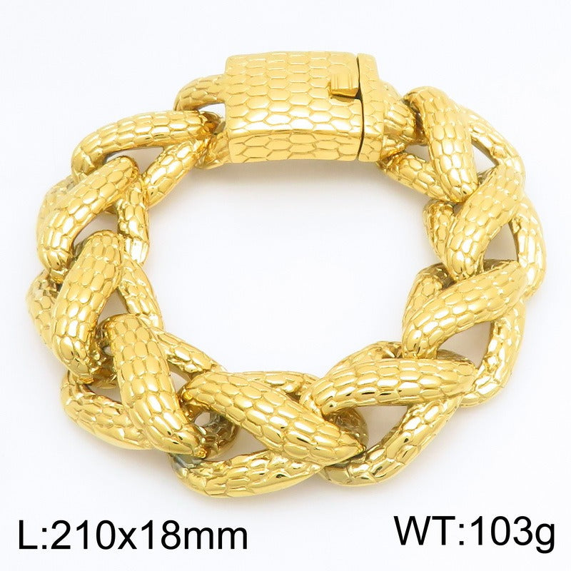 Kemston Titanium Steel Snake Scale Cuban Chain Bracelet for Men Heavy Punk KB213358-KJX