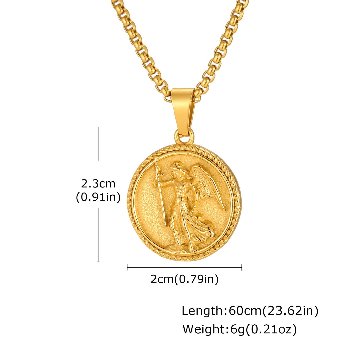 Kemston Winged Figure Medallion Necklace for Men Stainless Steel Gold Silver PN-2424