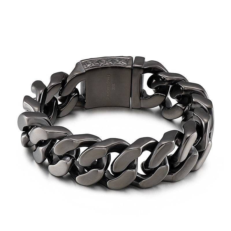 Kemstone Titanium Steel Skull Cuban Chain Bracelet – Bold Streetwear Men’s Accessory KB69725-BD