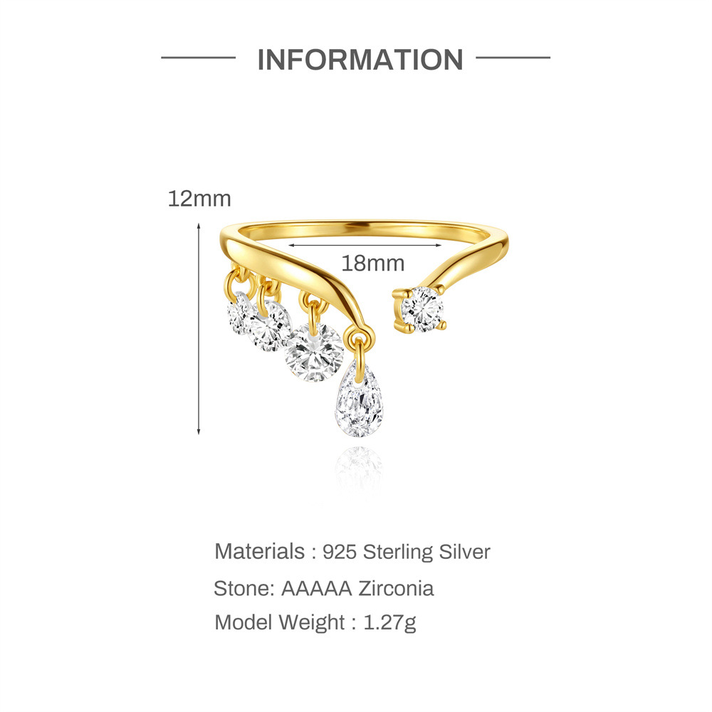 Kemstone 925 Sterling Silver Cubic Zirconia Tassel Open Ring for Women 6010911247C