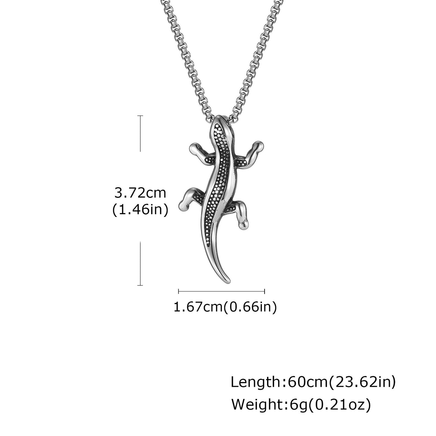 Kemstone Lizard Pendant Necklace for Men Stainless Steel Gecko Design PN-2343