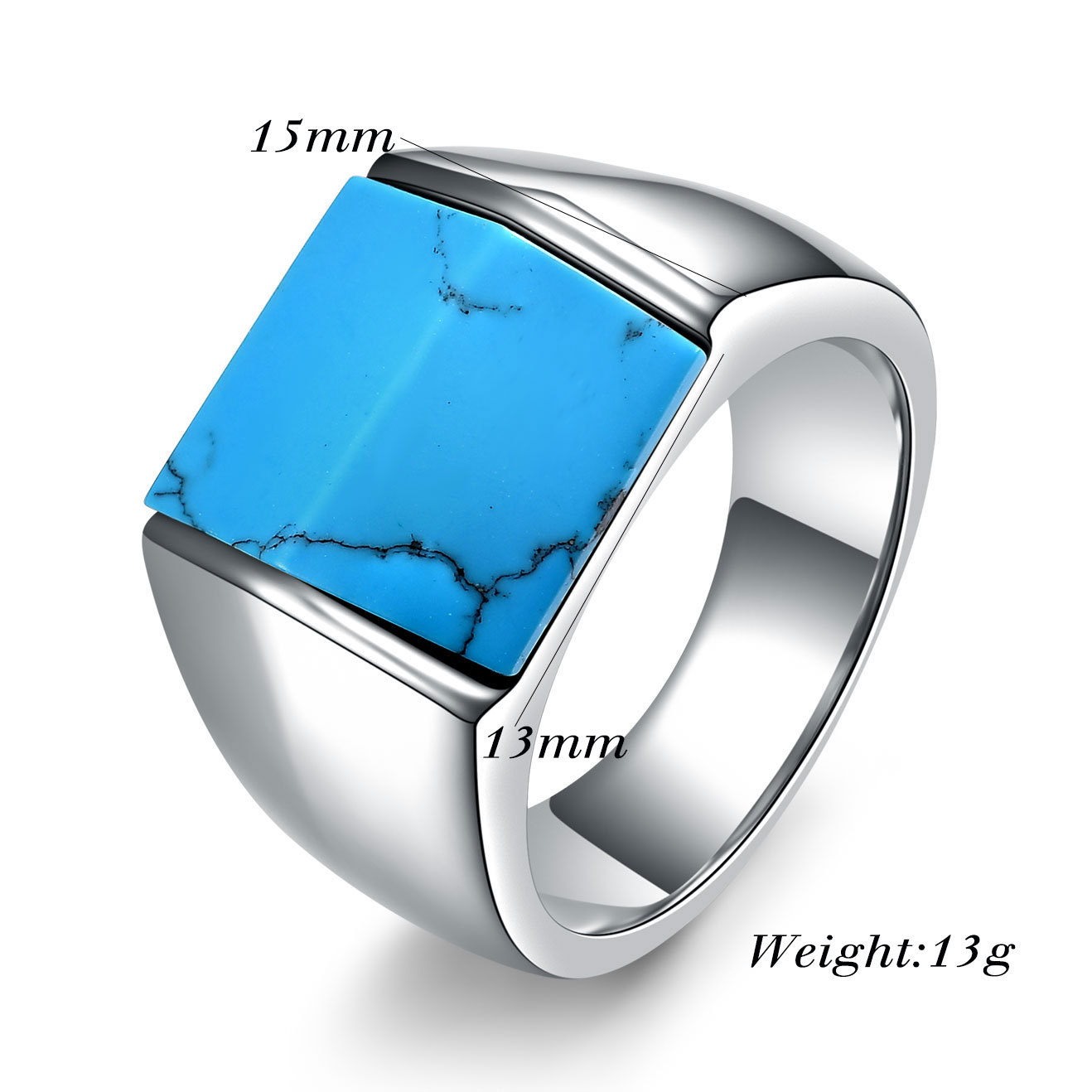 Kemstone Stainless Steel Turquoise Signet Ring for Men Vintage Square Stone CG1514