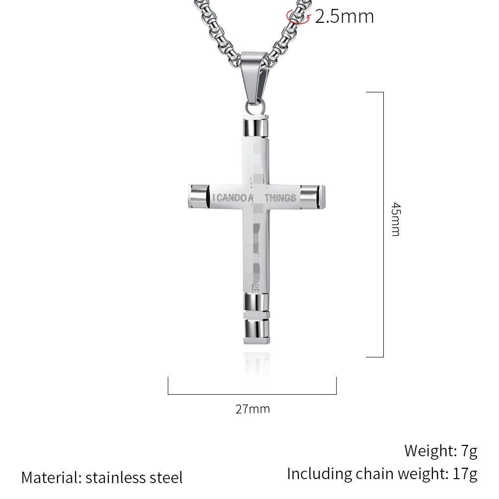 Kemstone Stainless Steel Modern Cross Pendant Necklace for Men Box Chain Structured Design K-PT720