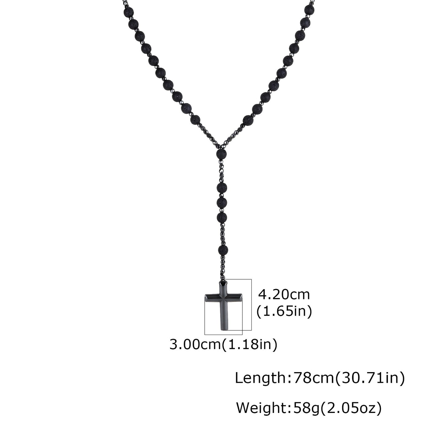 Kemstone Tiger Eye Beaded Cross Necklace for Men Lava Stone Stainless Steel Pendant NC-3017