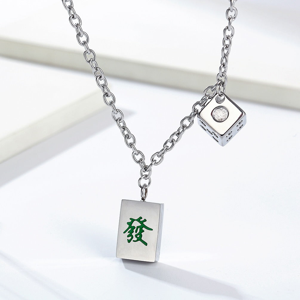 Kemston Stainless Steel Dice Cube Pendant Necklace for Men Streetwear K-PT475
