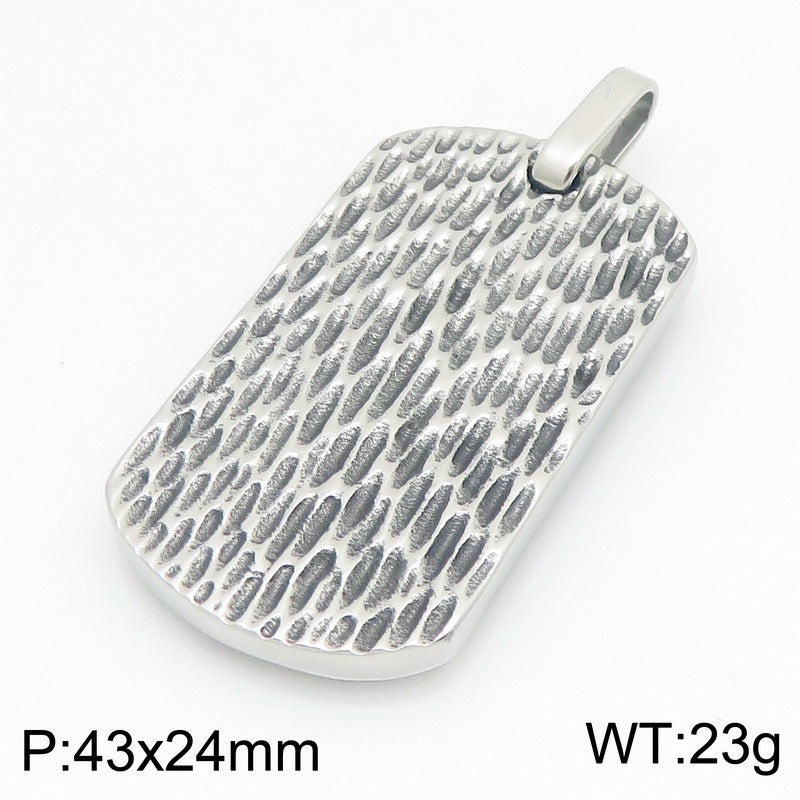 Kemson Hammered Tag Pendant Necklace Men Stainless Steel Vintage Textured Style KP118340-KJX