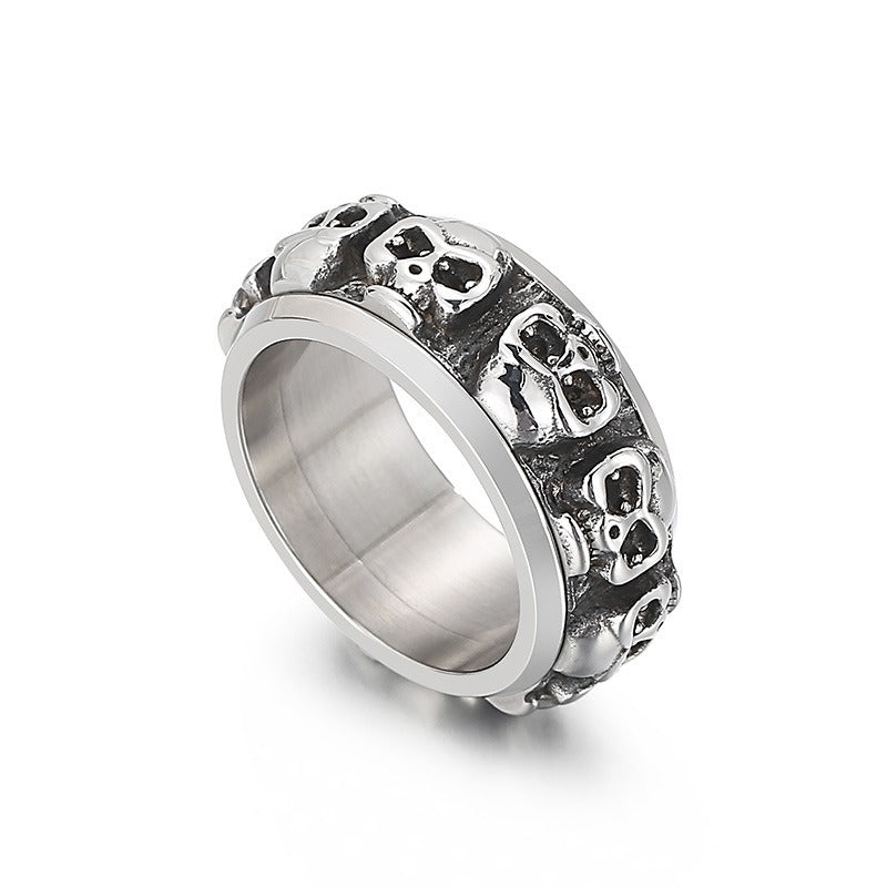 Kemstone Titanium Steel Skull Ring for Men – Punk Style, Silver & Gold KR101536-KFC