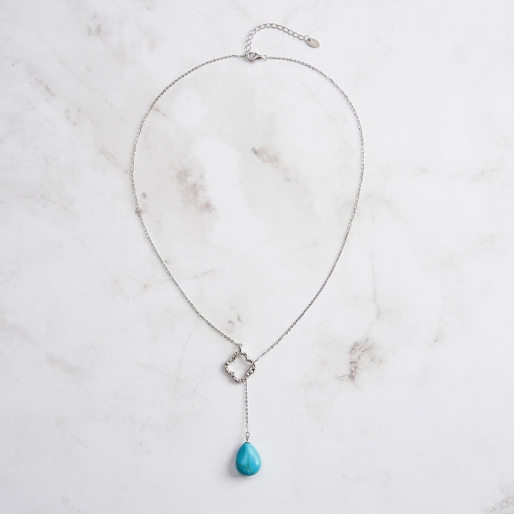 Kemstone 925 Sterling Silver Turquoise Necklace for Women Clover Drop Pendant GMN47