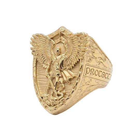 Kemstone Men’s Titanium Steel Angel Wing Ring – Vintage Gold Statement Jewelry A17-R1901