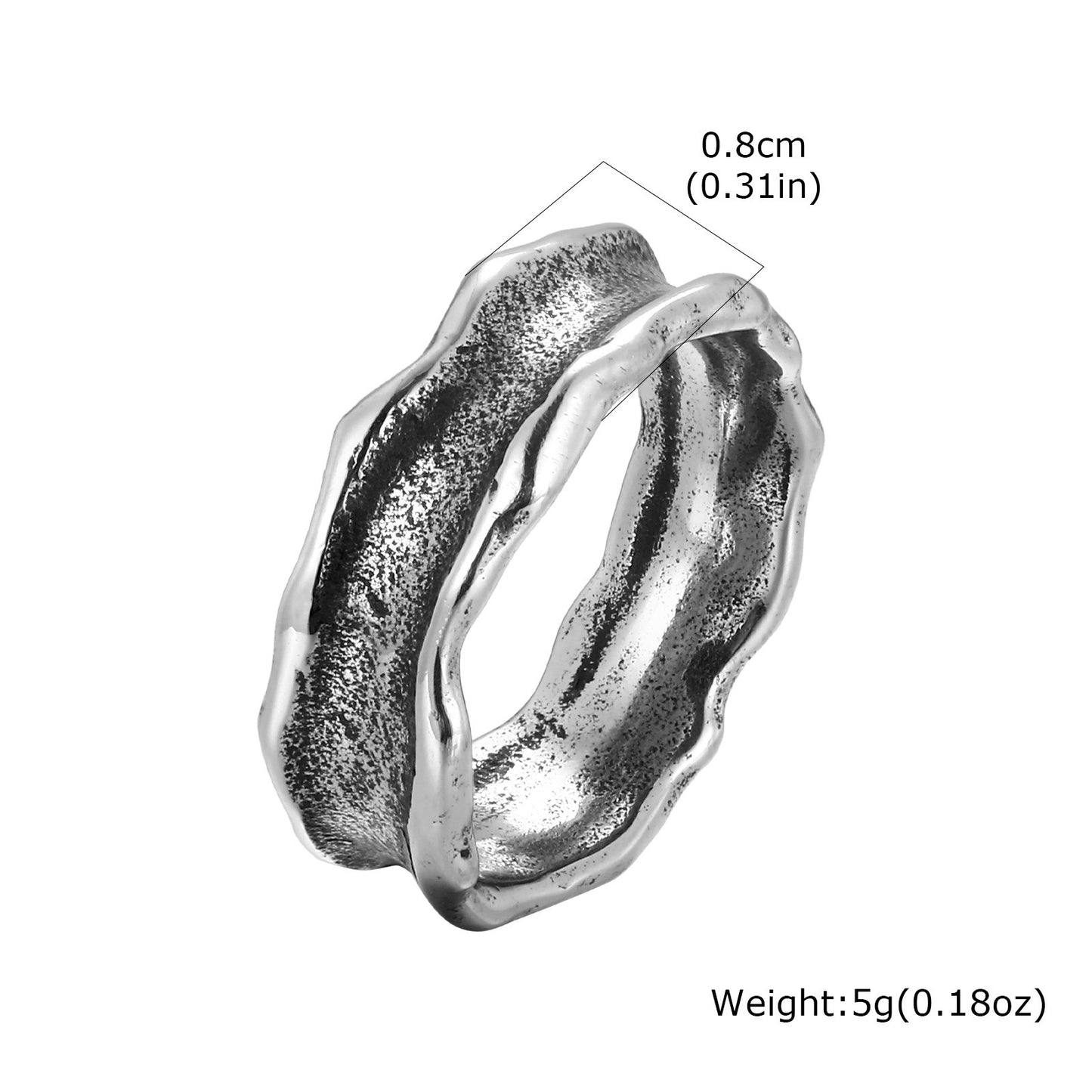 Kemstone Hammered Stainless Steel Ring for Men Wide Band Textured Style RC-1148
