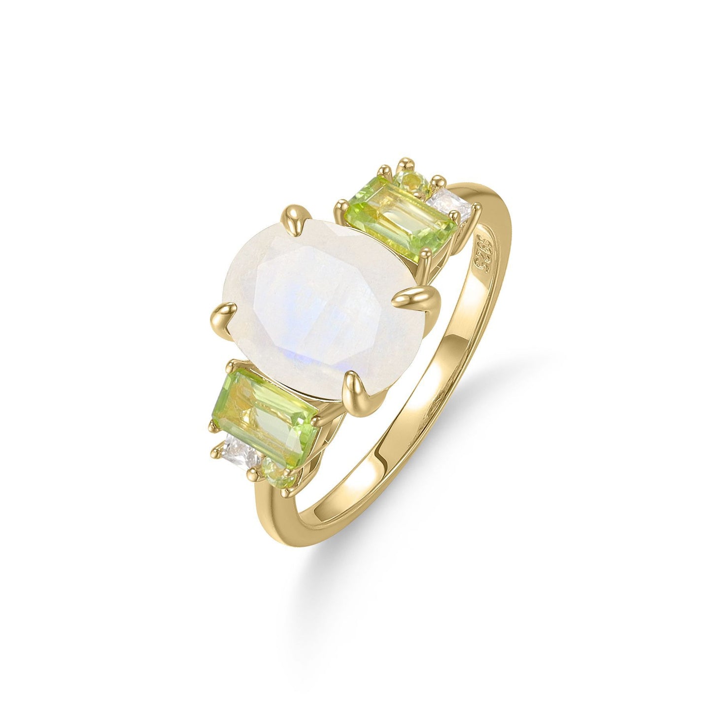 Kemstone Forest Echoes Ring – Moss Agate & Peridot Gemstones, 925 Sterling Silver with 18K Gold Plating, Vintage Botanical Design T7-OL1180R