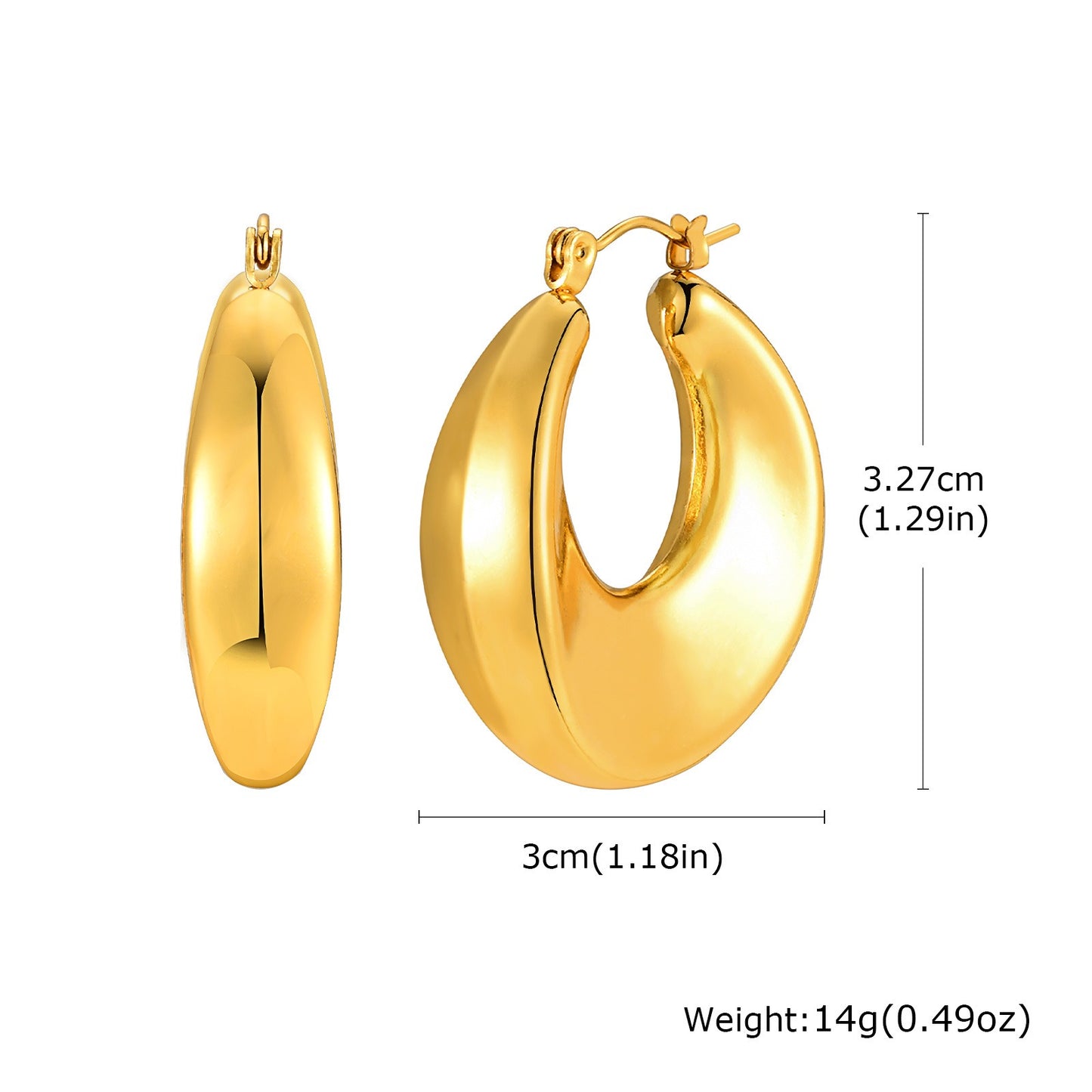 Elegantes y modernos pendientes de aro de acero inoxidable dorado en forma de C: glamour minimalista para una elegancia cotidiana EH-723
