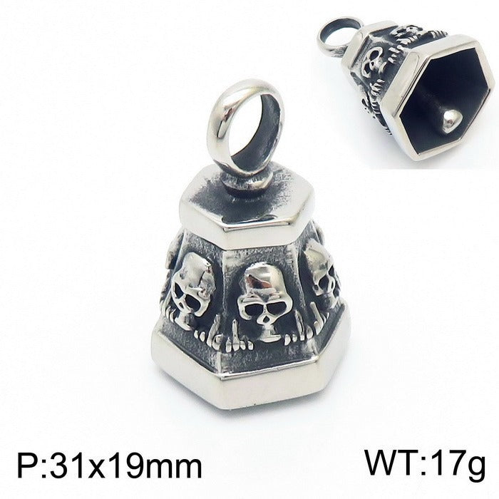 Kemstone Titanium Steel Skull Bell Pendant Necklace for Men Hexagon Gothic Silver Gold KP115582-KJX