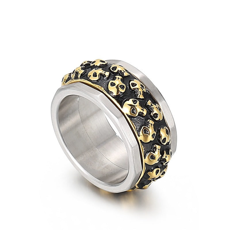 Kemstone Rotating Skull Spinner Ring for Men – Double Row Titanium Steel KR101538-KFC
