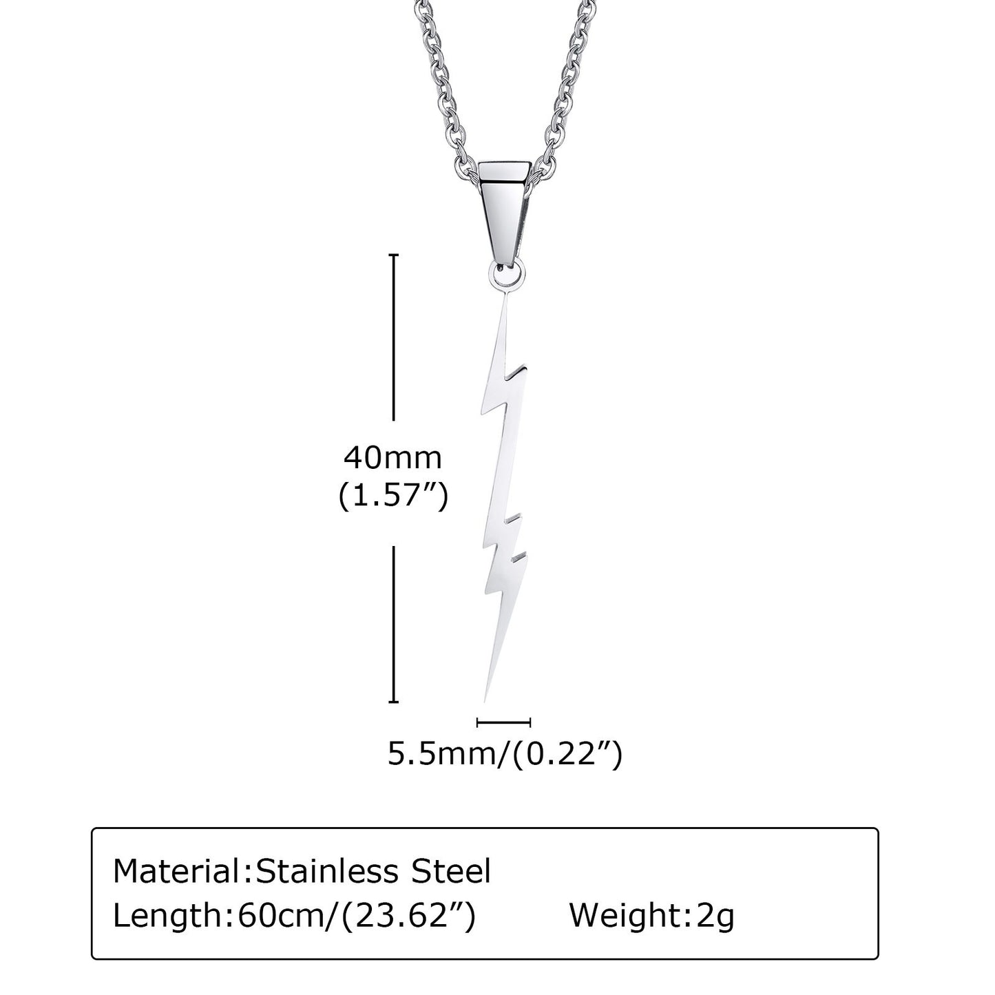 Kemstone Stainless Steel Lightning Bolt Pendant Necklace for Men PN-1829