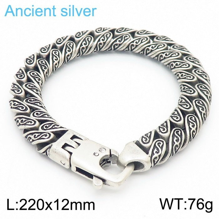 Stainless Steel Cuban Link Bracelet for Men, Vintage Braided Chain Bracelet with Zircon Clasp, Vacuum Plated Hip Hop Punk Biker Bracelet, Durable Mens Jewelry Gift