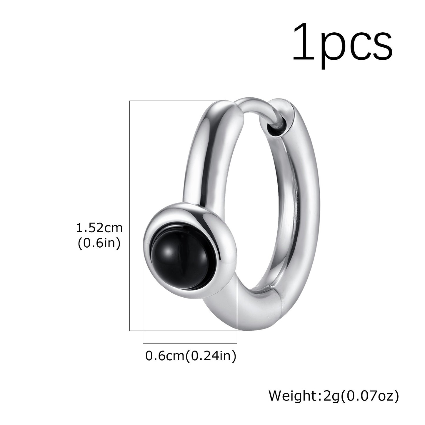 Kemston Black Agate Hoop Earring for Men Stainless Steel Minimalist EH-897