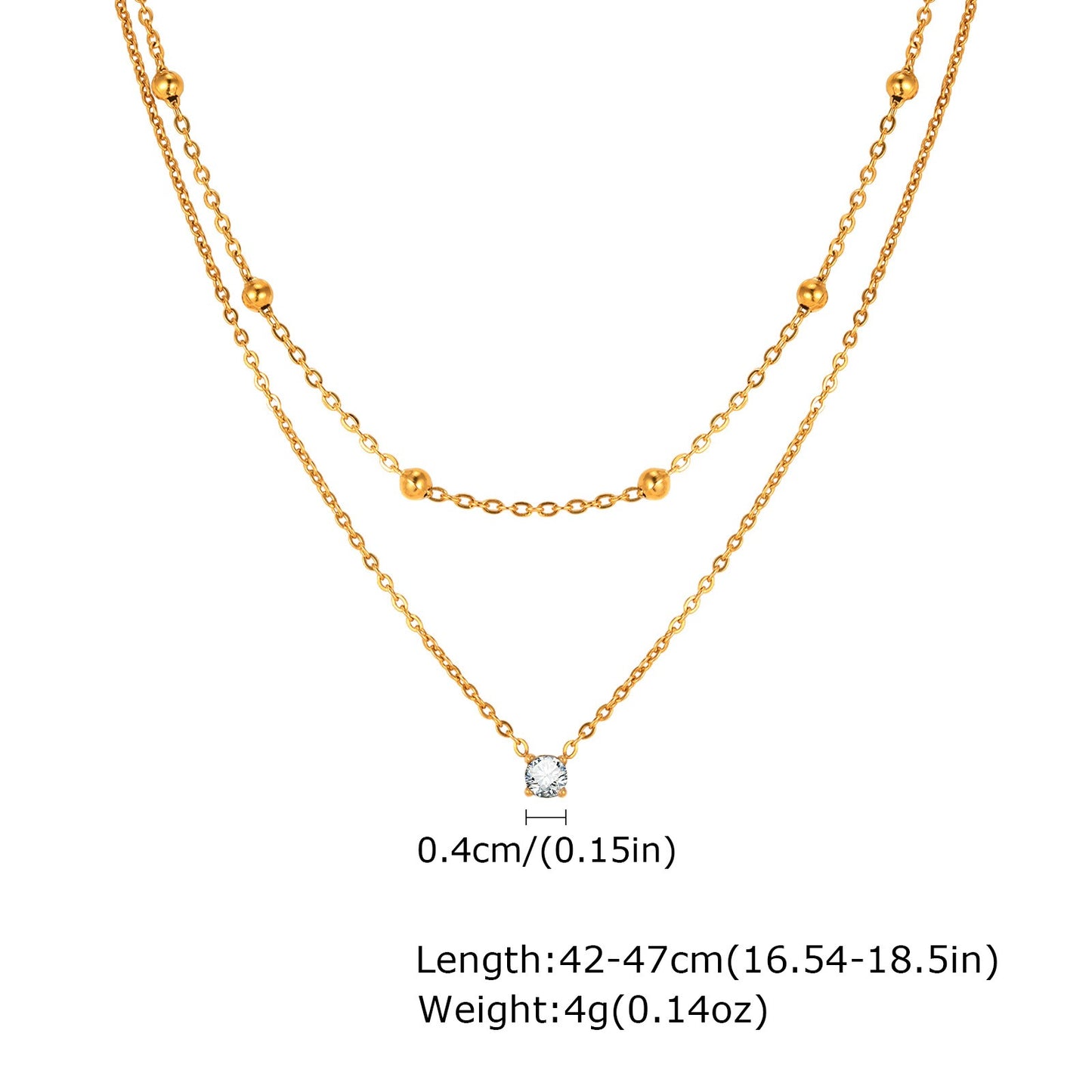 Collar elegante de acero inoxidable de doble capa con circonitas estilo INS para dama en dorado 1856
