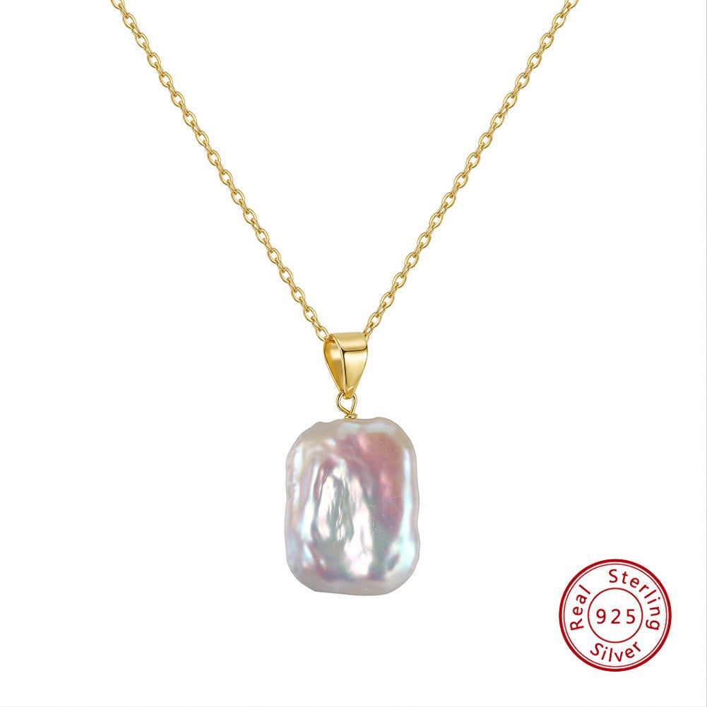 Kemstone Square Freshwater Pearl Pendant Necklace for Women 925 Sterling Silver Minimal Design SGPN119