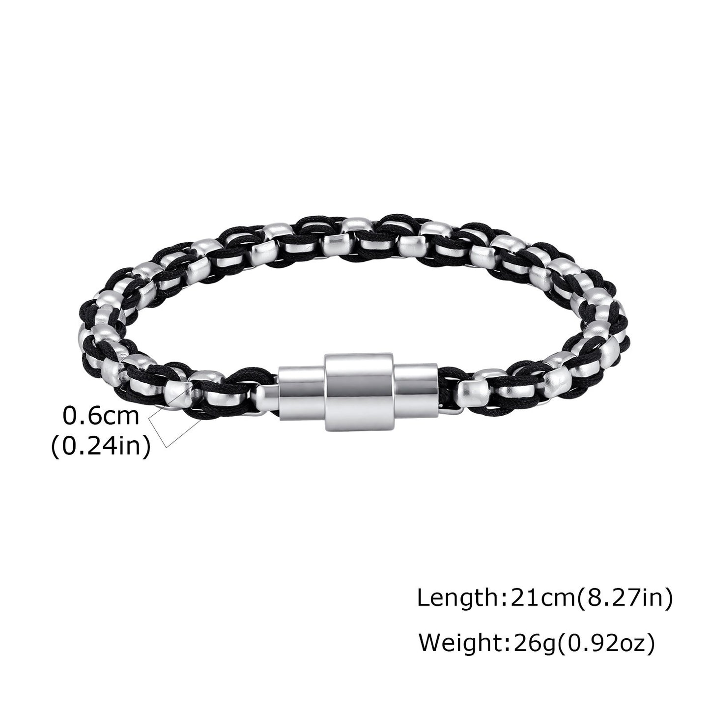Kemstone Stainless Steel Braided Bracelet for Men Black Woven Chain Silver BR-3100