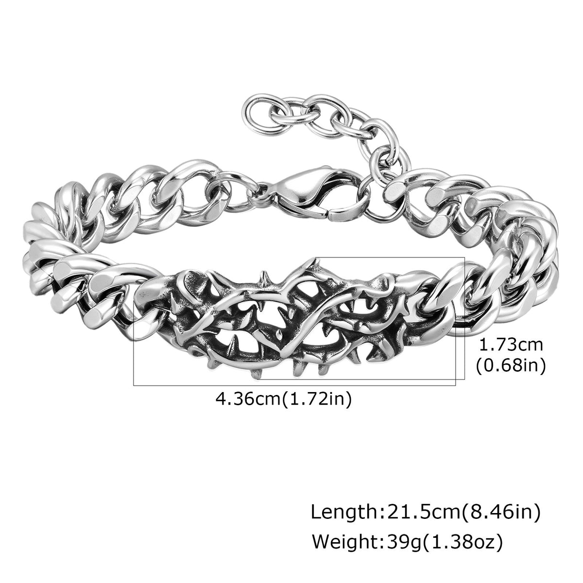 Kemstone Thorn Curb Chain Bracelet for Men Stainless Steel Gothic BR-3279