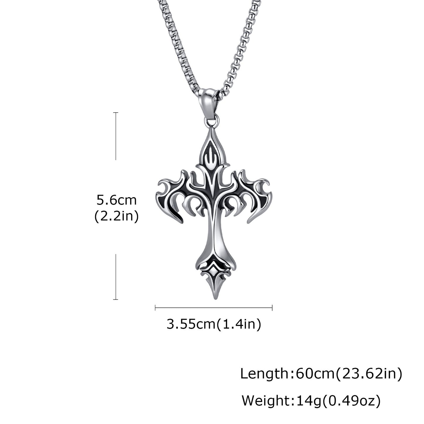 Kemstone Stainless Steel Flame Cross Pendant Necklace for Men Gothic Silver PN-2390