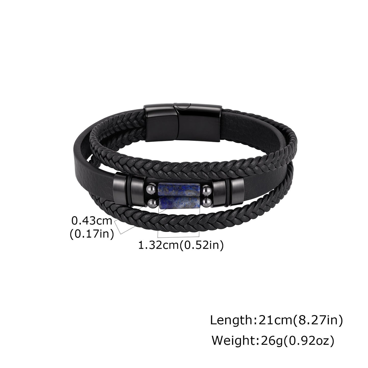 Kemstone Stainless Steel Lapis Lazuli Double-Layer Bracelet for Men BL-841