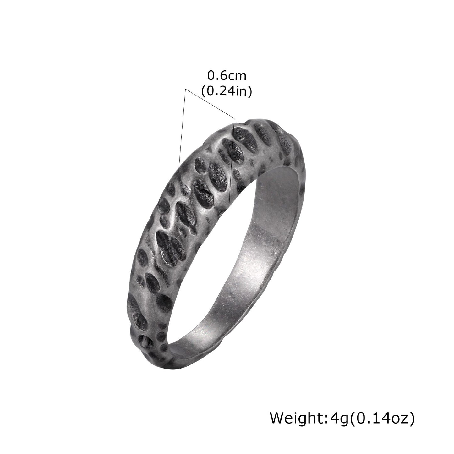 Kemstone Textured Stainless Steel Ring Irregular Surface Minimalist Vintage Silver for Men Women RC-965GR