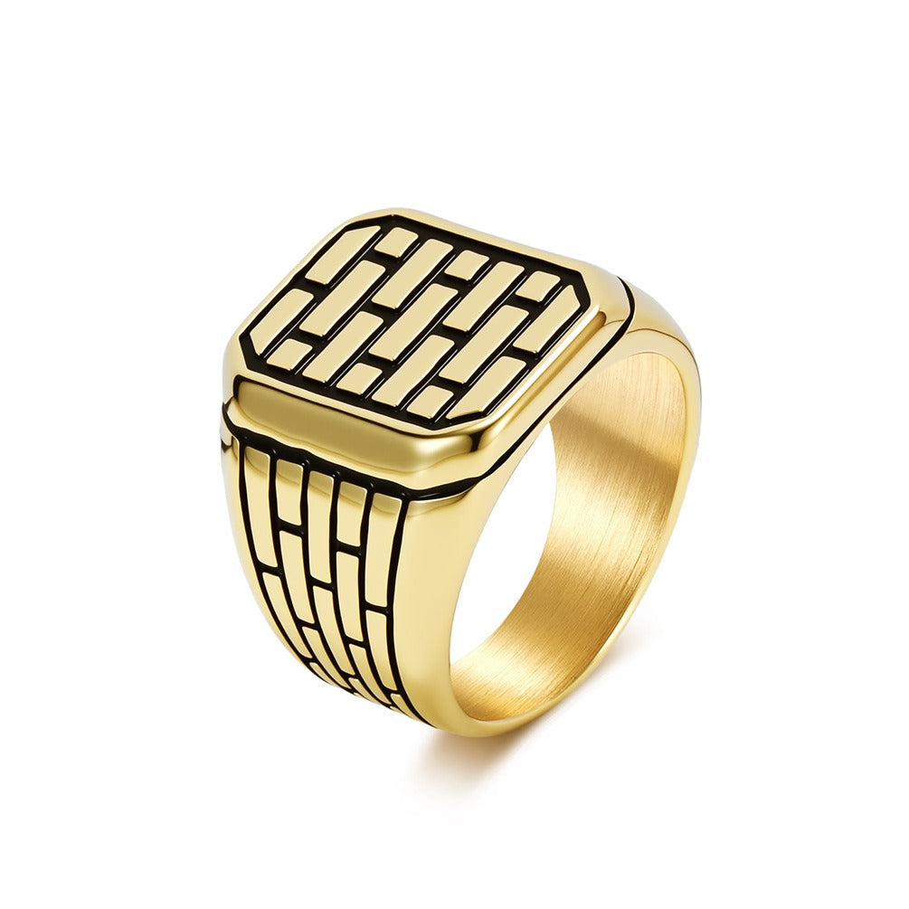 Kemstone Brick Pattern Ring for Men Stainless Steel K-R1181