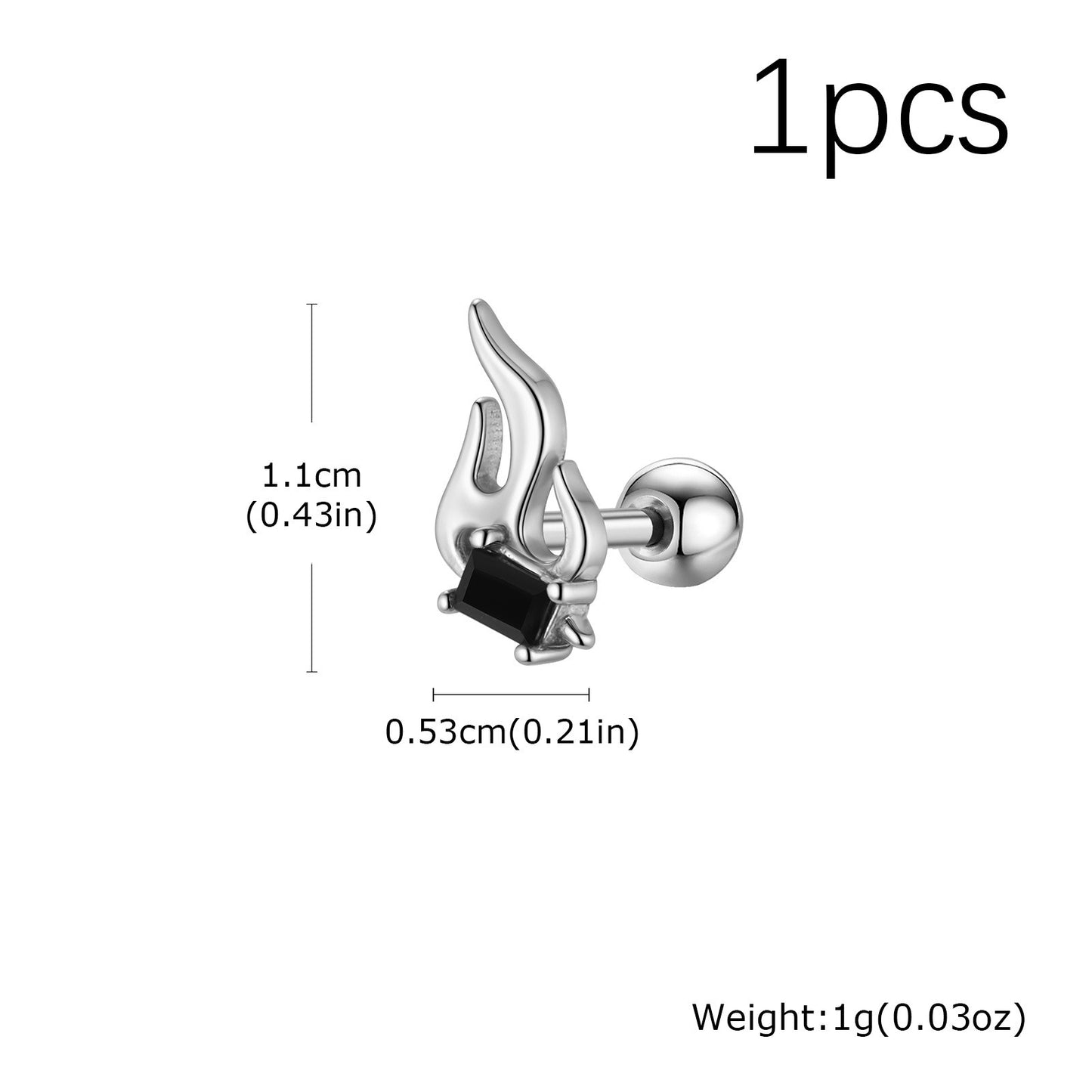 Kemstone Stainless Steel Flame Stud Earring with Black Cubic Zirconia for Men & Women ES-787S