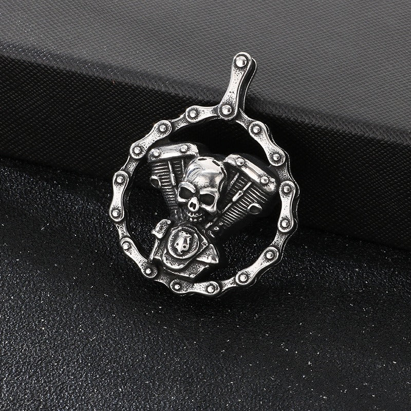 Kemstone Skull Pendant Necklace Stainless Steel Biker Mechanical Engine Design for Men KP117023-LU