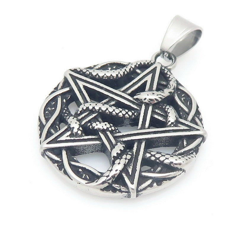 Kemstone Titanium Steel Pentagram Moon Pendant Necklace for Men KP117025-LU