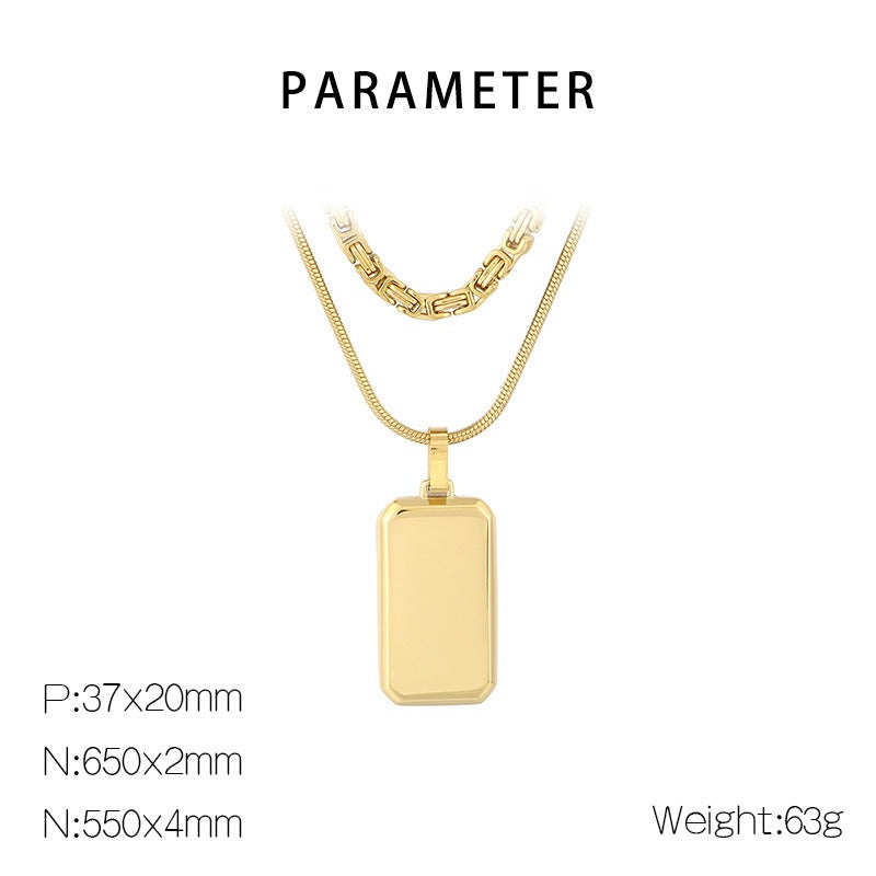 Kemstone Layered Rectangular Pendant Necklace for Men - Titanium Steel Double Chain KN283138-KFC