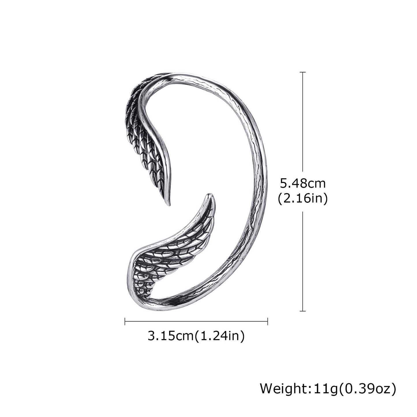 Kemstone Men’s Stainless Steel Wing Ear Cuff – Non Pierced Vintage Earrings ED-784