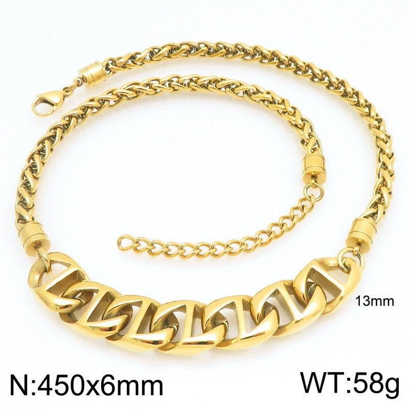 Kemstone Titanium Steel Figaro Chain Necklace for Men Alternating Link Chain KN298678-KJX