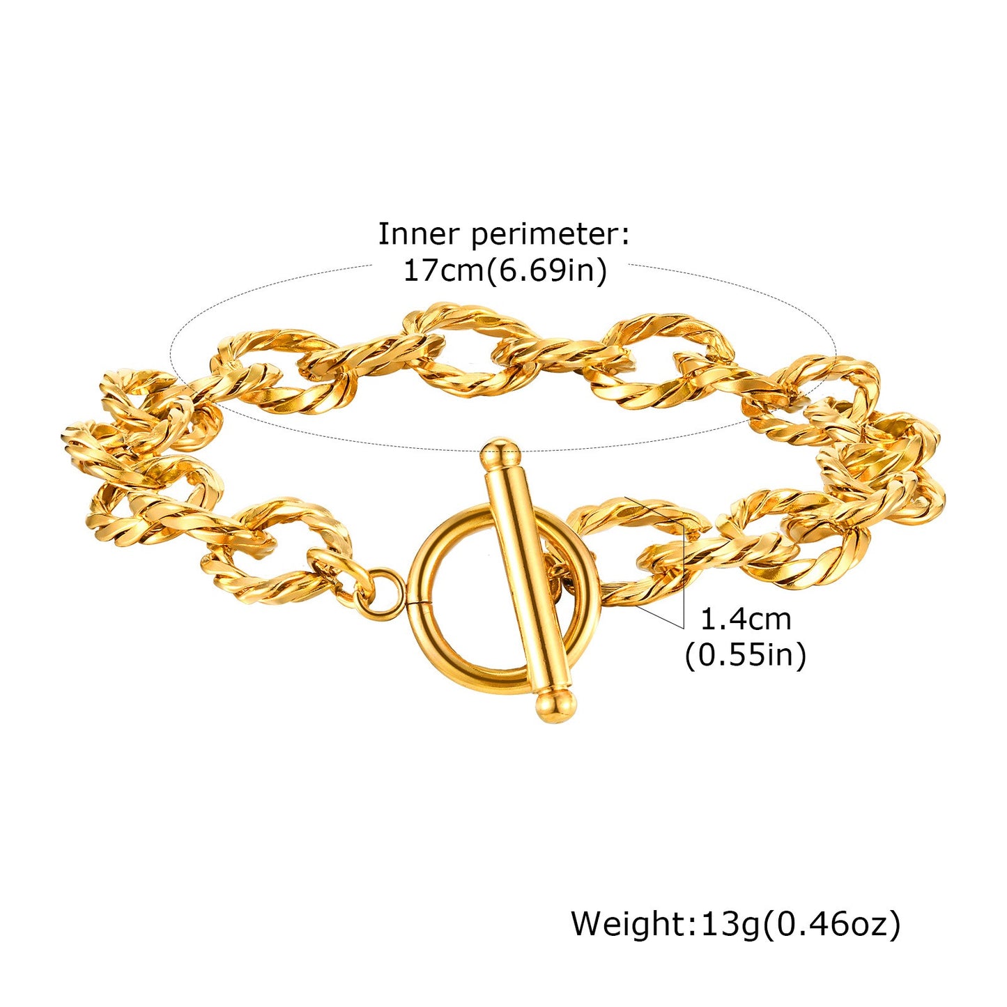 Bracciale Kemstone in acciaio inossidabile con corda intrecciata e chiusura OT - Gioiello con catena spessa color oro per donna BR-2201