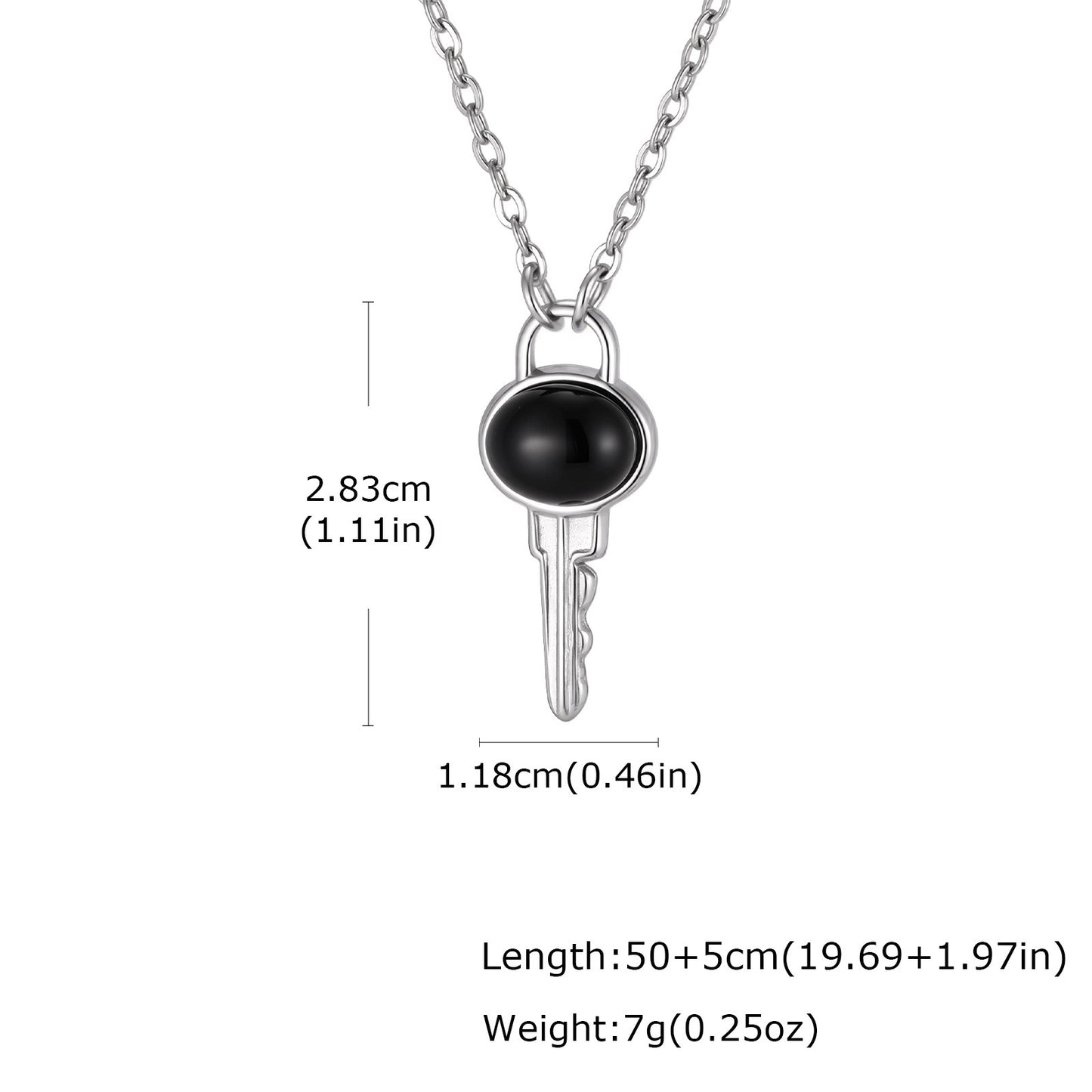 Kemstone Stainless Steel Key Pendant Necklace Black Onyx Minimalist Chain for Men & Women NC-2705