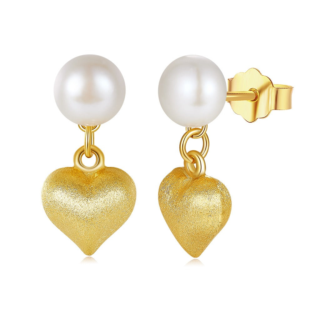 Kemston Freshwater Pearl Heart Drop Earrings for Women 925 Sterling Silver Gold Tone GPE100