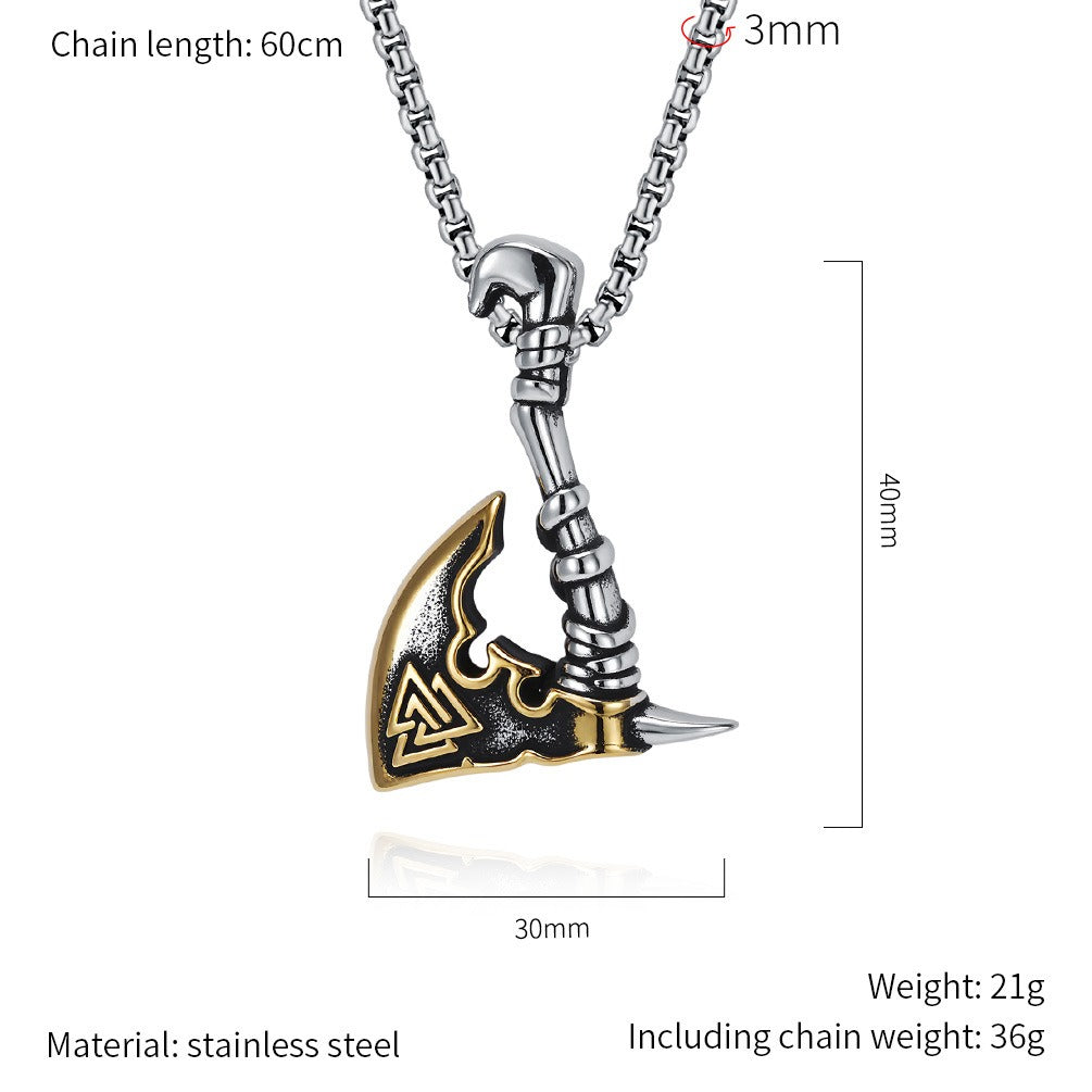 Kemstone Viking Triangle Knot Stainless Steel Axe Pendant Necklace for Men – Silver & Gold PT639