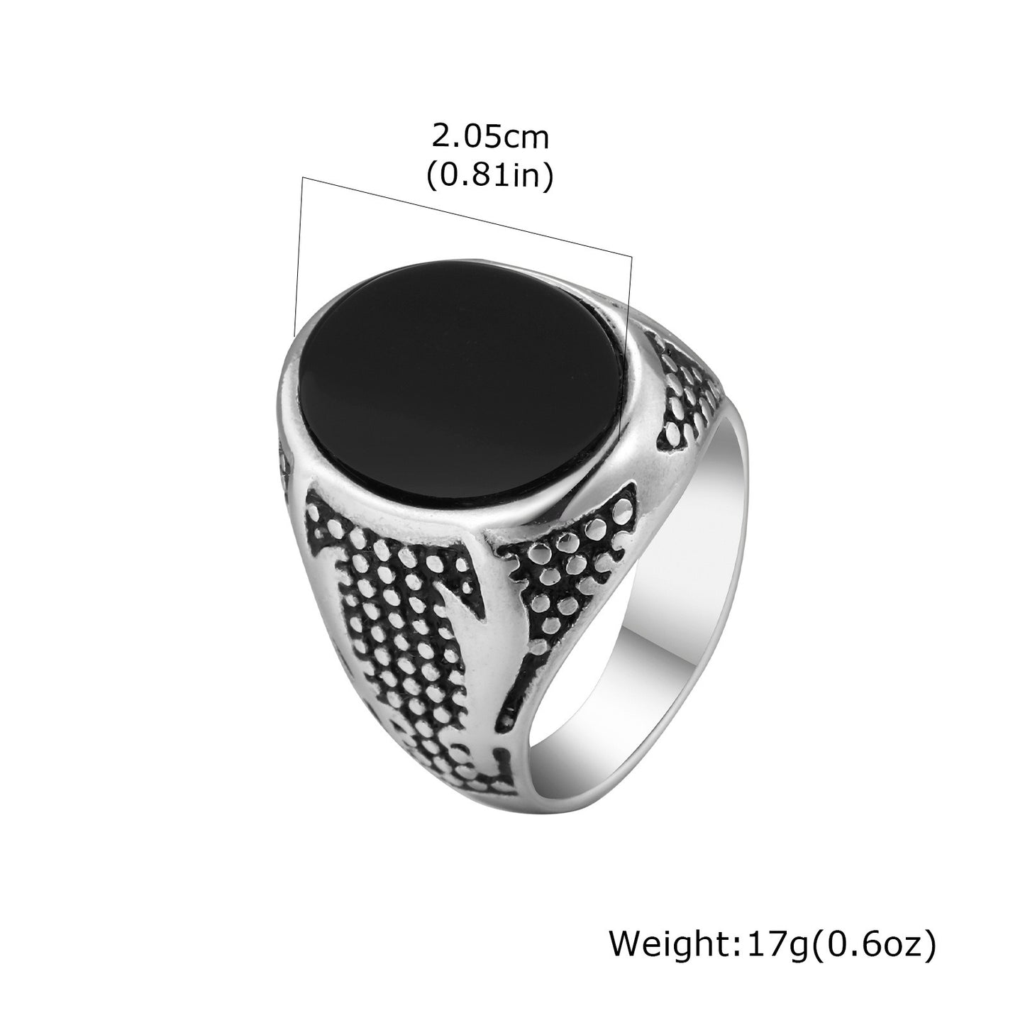 Kemstone Double Sword Black Stone Signet Ring for Men – Stainless Steel Vintage Relief RC-1028