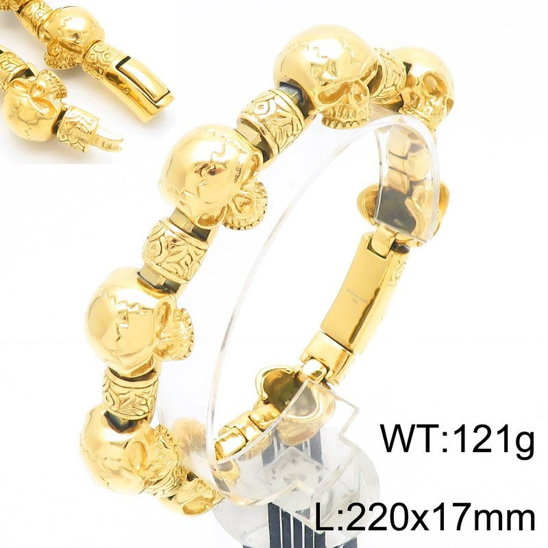 Kemstone Titanium Steel Skull Bead Bracelet for Men – Vintage Gothic Chain Design KB180528-KJX